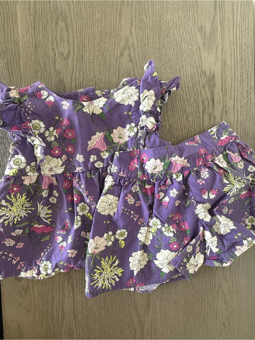 Tea Collection Purple Floral Ruffle Sleeve Short Set